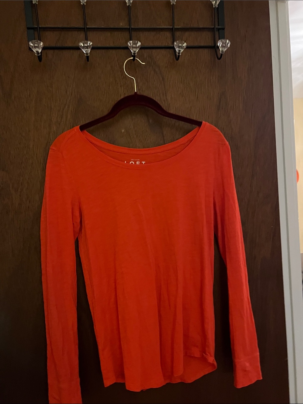 LOFT Long-Sleeve Boatneck Top in Coral-Red